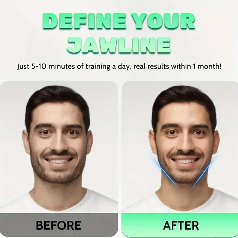 Before and after jawline definition transformation using the Chad Chiseler in just one month.